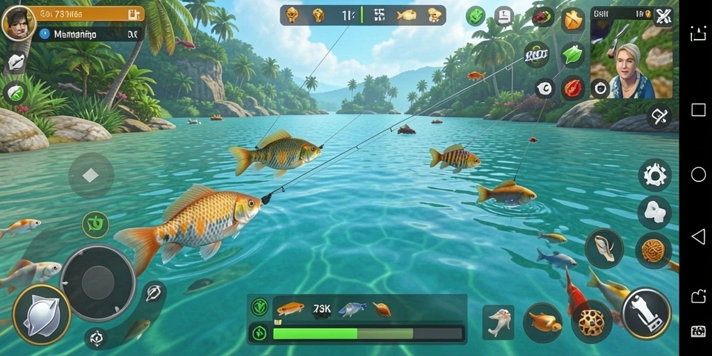 Tampilan menarik dari gameplay memancing di 73K.