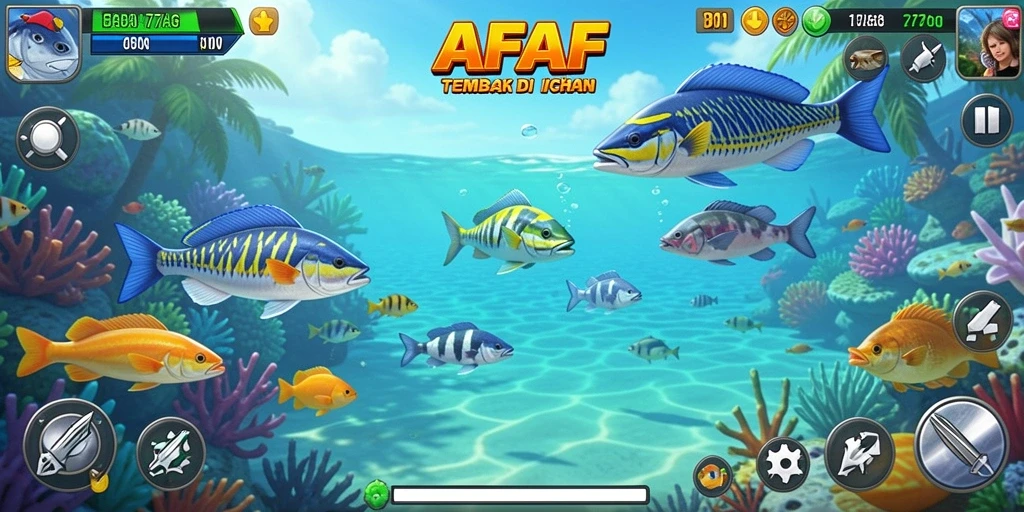 Screenshot gameplay AFAF menampilkan aksi seru menembak ikan.