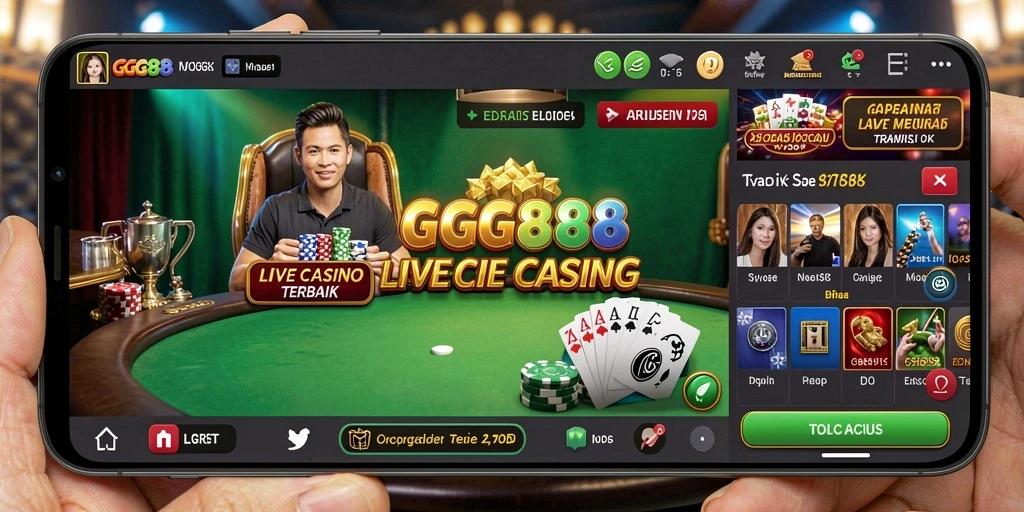 Screenshot GGG888 menampilkan dealer langsung dan suasana permainan Live Casino.