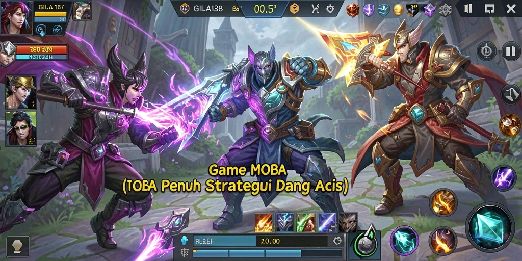 Screenshot GILA138 menunjukkan aksi pertempuran seru dalam pertempuran MOBA.