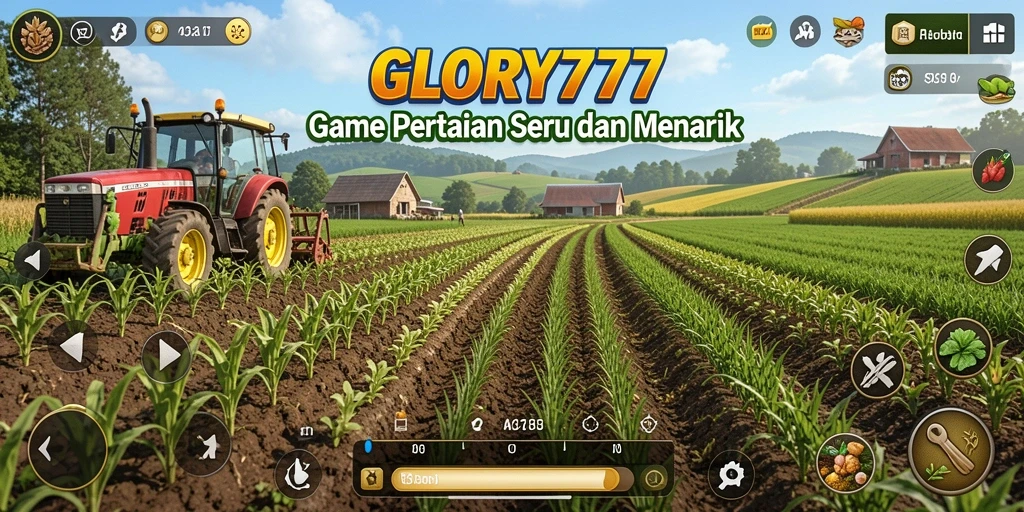 Tampilan gameplay yang menunjukkan aktivitas bertani di GLORY777.