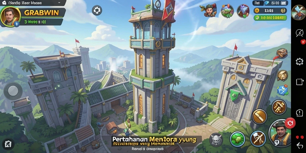 Tangkapan layar gameplay menara pertahanan yang menegangkan di GRABWIN.