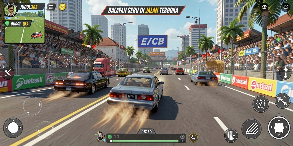 Screenshot utama menampilkan aksi balapan menegangkan dalam JUDOL303.