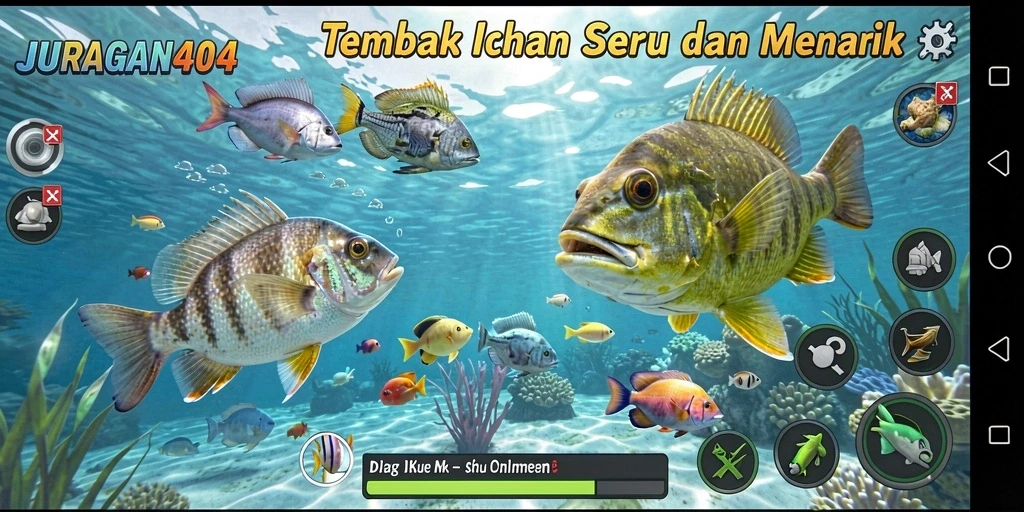 Screenshot gameplay JURAGAN404 dengan suasana menangkap ikan.