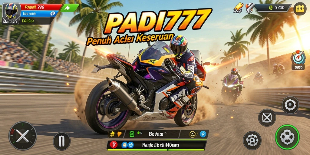 Screenshot PADI777 menampilkan aksi balapan motor yang menegangkan.