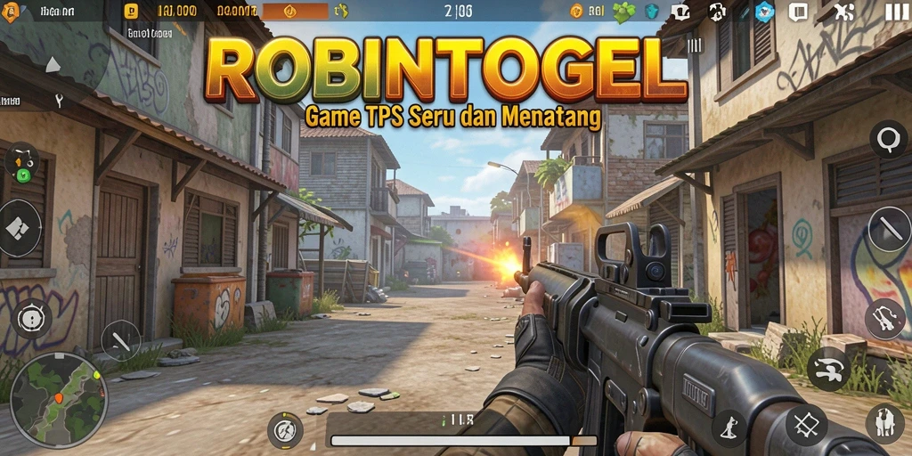 Screenshot gameplay ROBINTOGEL menampilkan aksi TPS yang seru.