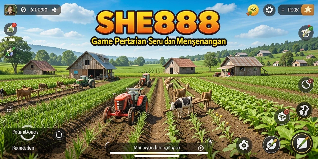 Tangkapan layar gameplay SHE888 menampilkan suasana pertanian yang indah dan asri.