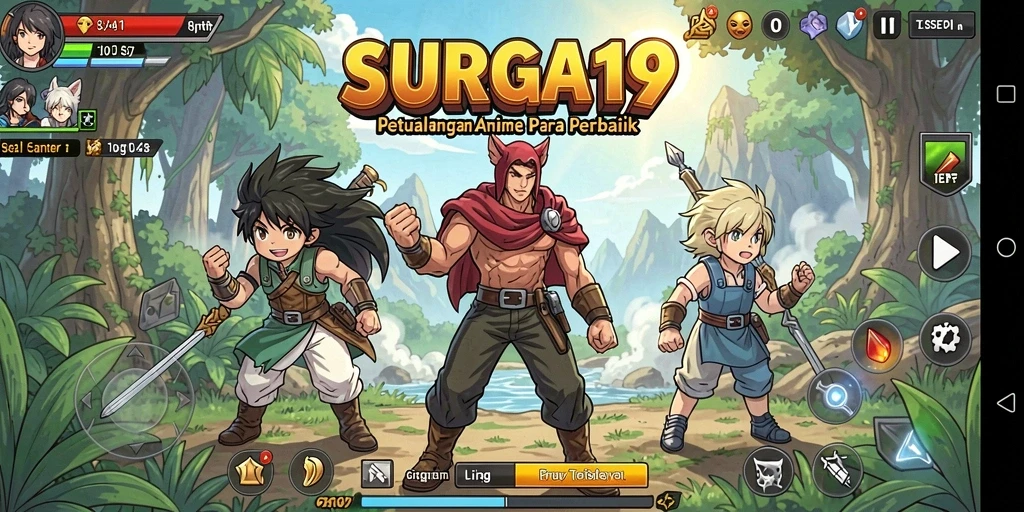 Screenshot permainan SURGA19 yang menampilkan aksi seru dan karakter anime.
